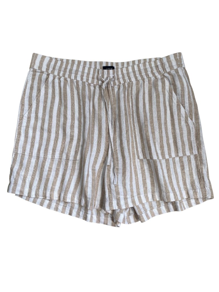 J Crew Factory Linen Blend Striped Shorts Sandstone Coastal Beach Pull-On-S